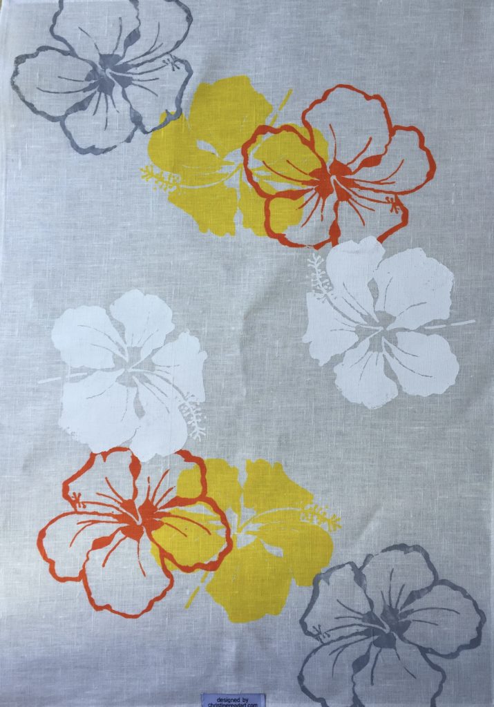 'Hibiscus' tea towel, 100% linen, hand screen printed, $22 plus post and packing