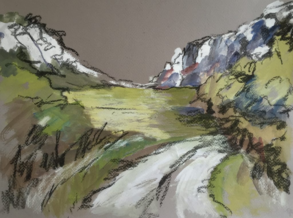 The Hidden Valley. gouache and charcoal on paper.